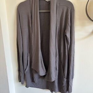 Athleta Pranayama Restore Wrap cardigan in a charcoal gray color